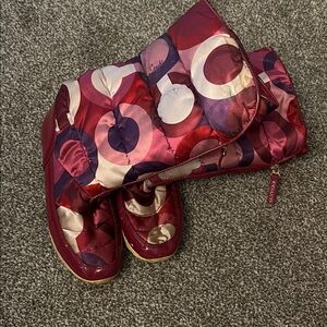 Coach Quilted Circle-Print Snow Boots in Pink, Purple & Cream